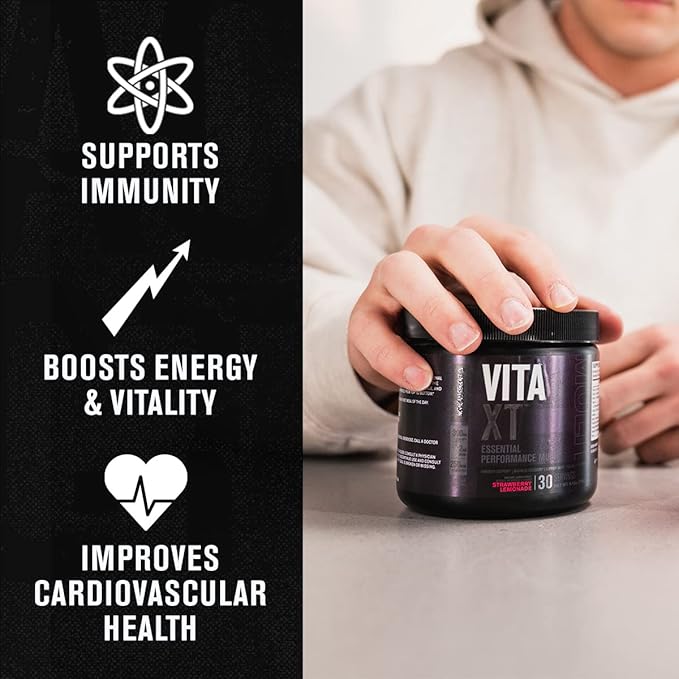 Jacked Factory Vita XT Performance Vitamin Powder - Daily Multivitamin Powder for Men with KSM-66 Ashwagandha, Prebiotic Fiber, Vitamin A, C, D, K, B6, B12, & More - Strawberry Lemonade, 30Sv-SeraviaPure