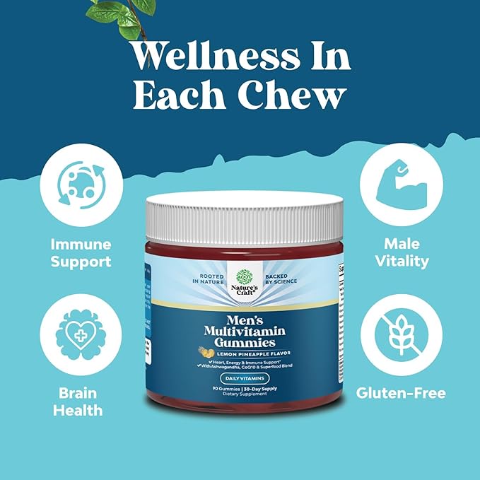 Men's Multivitamin Gummies with Superfood Complex - Daily Multivitamin for Men Gummies with CoQ10 and Ashwagandha for Energy and Immune Support - Adult Multivitamin Gummy with Essential Minerals-SeraviaPure