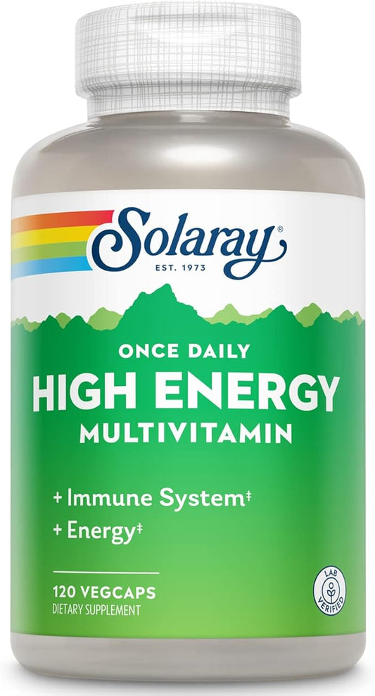 SOLARAY High Energy Multivitamin, No Iron, 1/Day, Timed-Release Formula, Whole Food & Herb Base 120 VegCaps-SeraviaPure