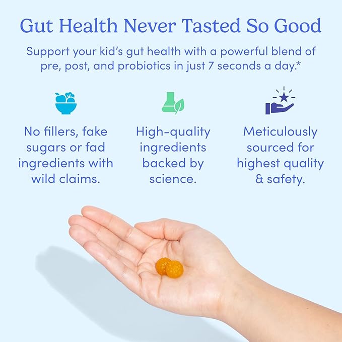 FIRST DAY Kids Probiotic Gummies - 3 in 1 Probiotics for Kids + Prebiotic & Postbiotic - Prebiotics & Probiotics for Digestive Health & Immune Support – Vegan, Gluten Free, 60-Day Supply