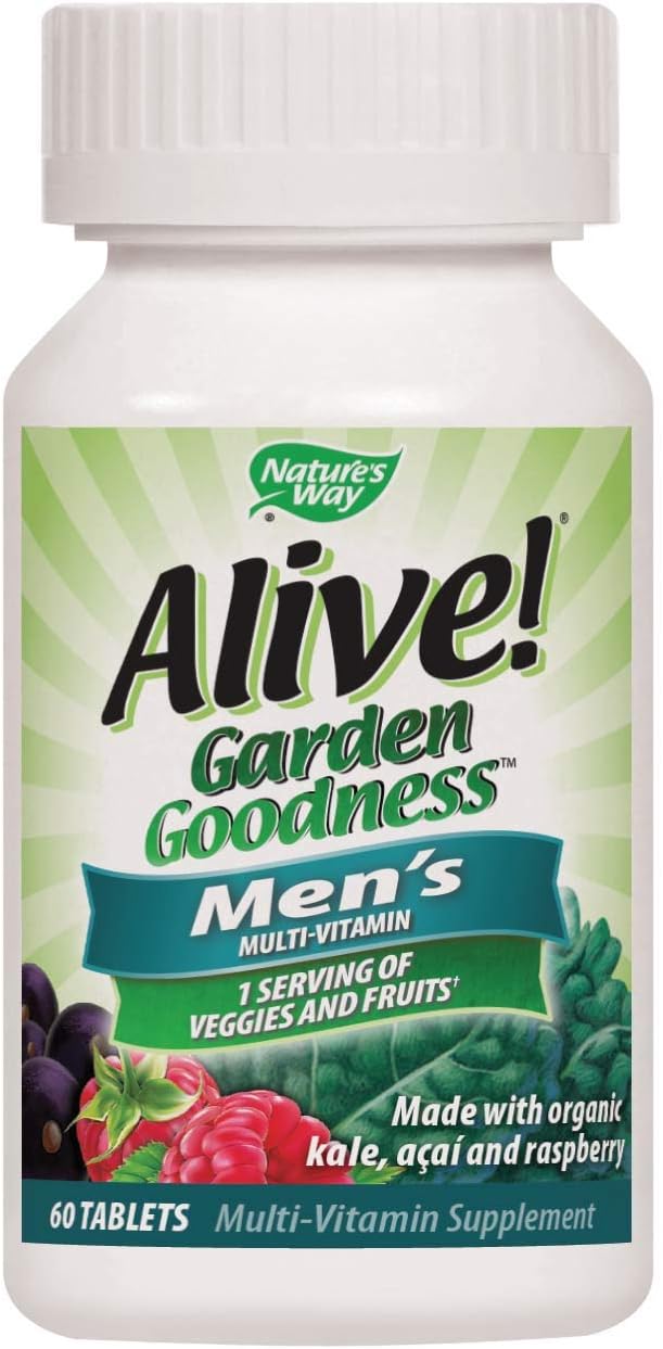 Nature's Way Alive! Garden Goodness Men's Multivitamin, One Serving of Veggies and Fruits**, High Potency B-Vitamins, 60 Tablets-SeraviaPure