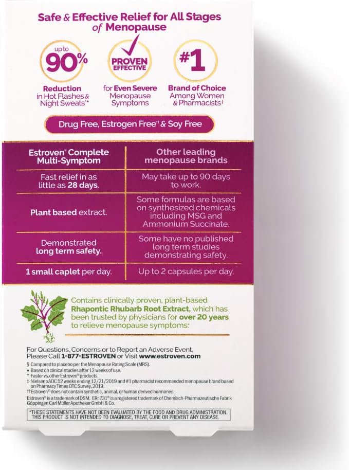Estroven Complete Multi-Symptom Menopause Supplement for Women, 28 Ct., Clinically Proven Ingredient Provide Menopause Relief & Night Sweats & Hot Flash Relief, Drug-Free & Non-GMO-SeraviaPure