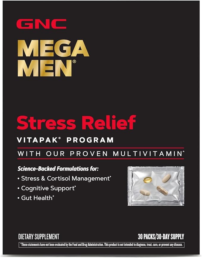 GNC Mega Men Stress Relief Vitapak, Stress & Cortisol Management, 30 Count-SeraviaPure