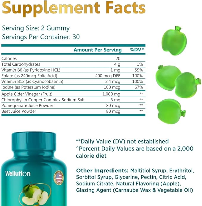 WELLUTION XXL Keto ACV Gummies: 1,000 mg, Sugar-Free, 60 Count, Aiding Digestion & Detox, Boosting Metabolism, Weight Loss Support, Apple-Flavored for Men & Women-SeraviaPure