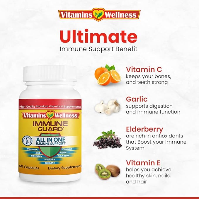 '-10 in 1- Made in USA Immune Support Supplement–Elderberry Immune Guard and Booster with Zinc and Vitamin C, Vitamin B6, Turmeric, Garlic, Echinacea 60 Count/1 Month Supply-SeraviaPure
