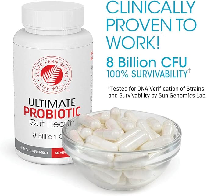 Silver Fern Brand Ultimate Probiotic 4-Pack – Probiotics for Women & Men – 8 Billion CFU Spore-Forming Gut Health Supplement – DNA Verified, Probiotic, Shelf-Stable, High Survivability – 240 Capsules-SeraviaPure