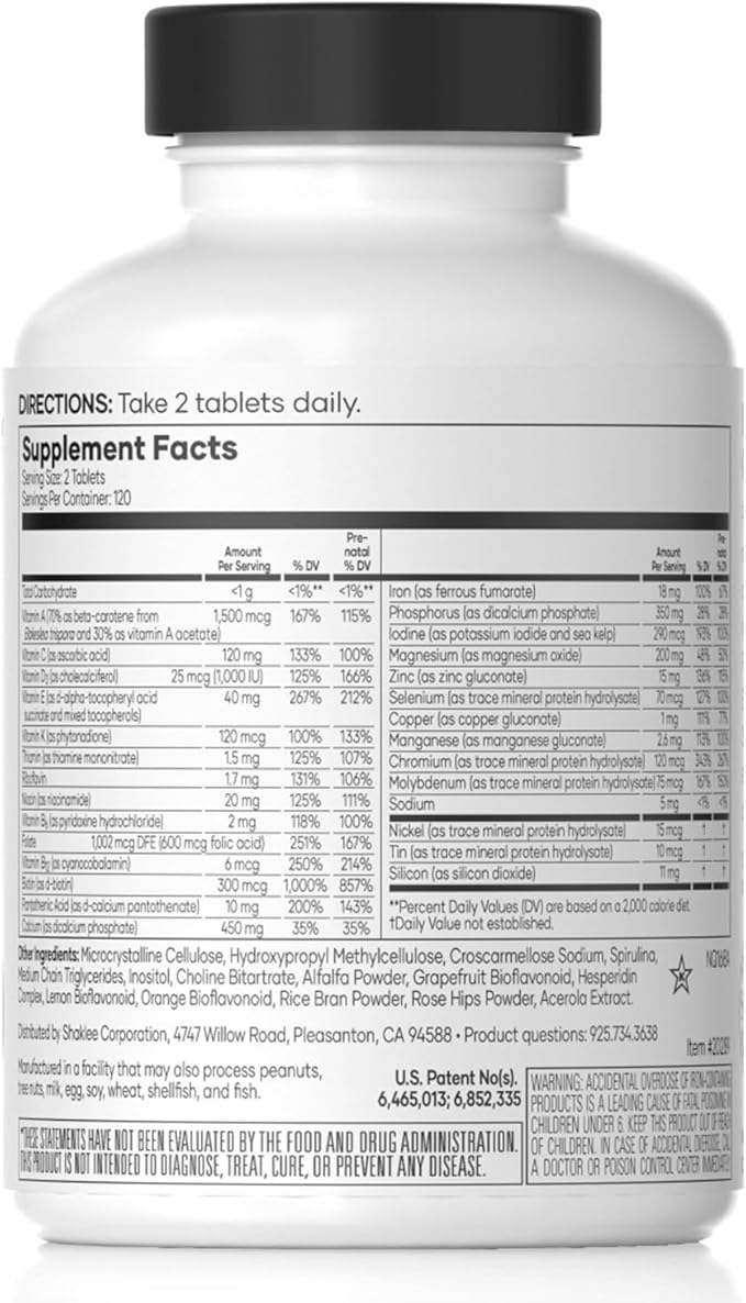 Shaklee - Vita-Lea® Women High-Potency Multivitamin & Multimineral for Women - Prenatal/Postnatal Support with 800 mcg Folic Acid, 200 mcg Iodine, 18 mg Iron - 240 Tablets-SeraviaPure