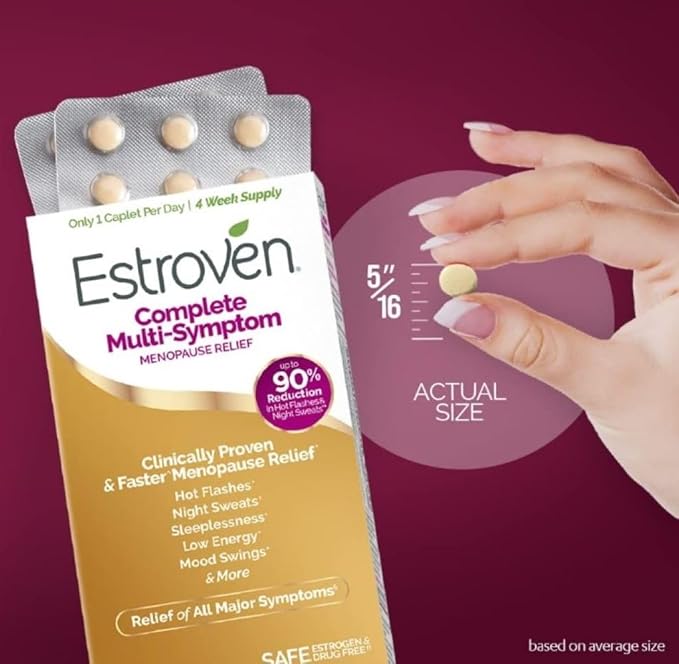 Estroven Complete Multi-Symptom Menopause Supplement for Women, 28 Ct., Clinically Proven Ingredient Provide Menopause Relief & Night Sweats & Hot Flash Relief, Drug-Free & Non-GMO-SeraviaPure