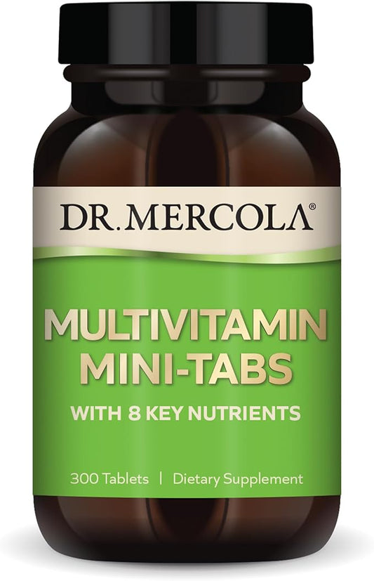 Dr. Mercola Multivitamin Mini-Tabs, 30 Servings (300 Tablets), with 8 Key Nutrients, Dietary Supplements, Supports Immune and Brain Health, Non-GMO-SeraviaPure