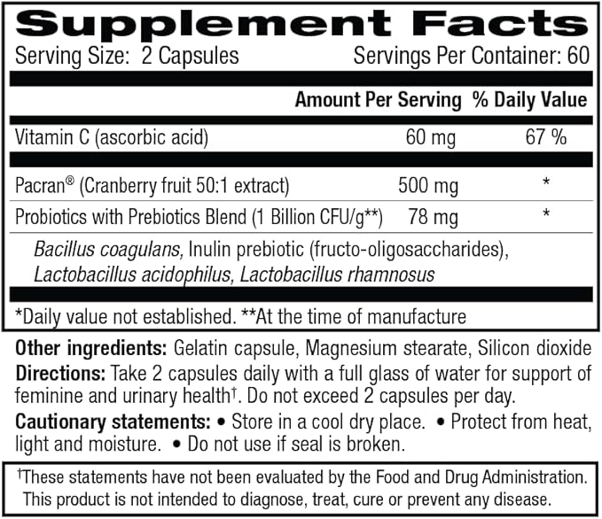 vH essentials Probiotics for Women with Prebiotics, Cranberry & Vitamin C - 120 Capsules (60 Day Supply) -Probiotics Support Gut Balance, Health & Urinary Tract Health for Women-SeraviaPure