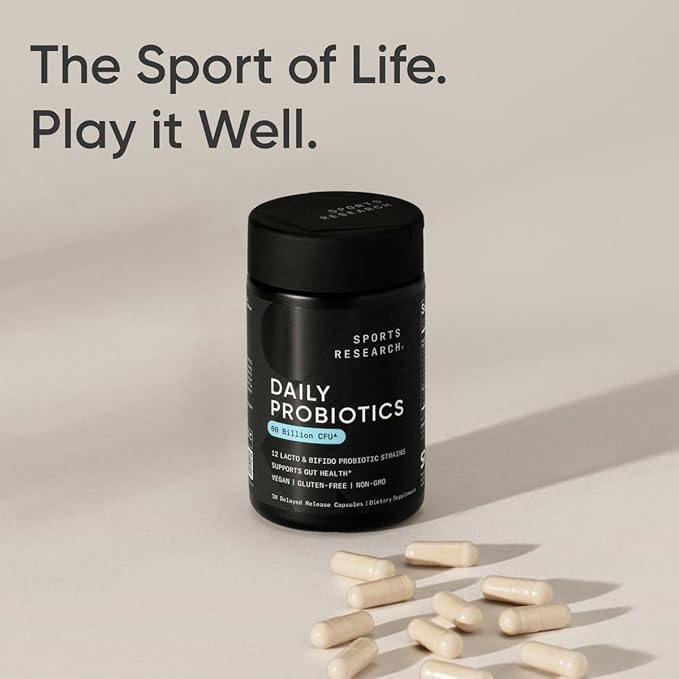Sports Research Daily Probiotics with Prebiotics, 60 Billion CFU - Vegan Capsules for Gut Health & Digestive Support, Probiotics for Women & Men - Non-GMO Verified & Gluten Free - 30 Count-SeraviaPure