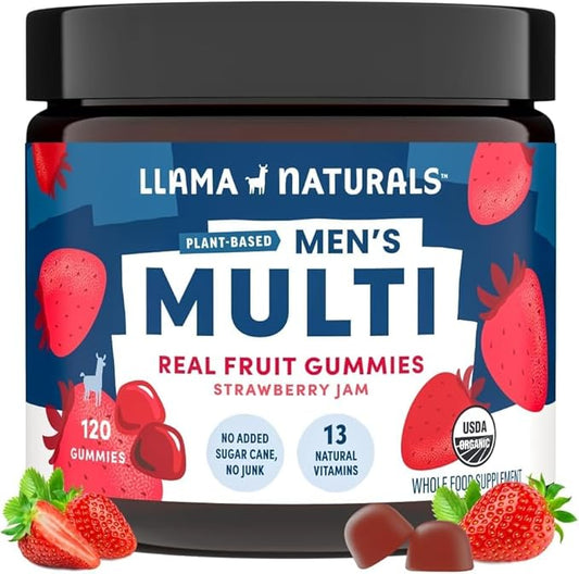 Llama Naturals Real Fruit Gummy Vitamins for Men | No Added Sugar Cane | Whole Food Multivitamin Gummies | Vegan, Organic, Chewable | 120 ct | 30 Day Supply | Strawberry-SeraviaPure