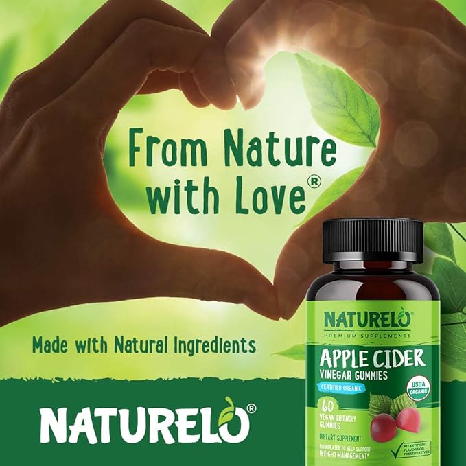 NATURELO Apple Cider Vinegar Gummies, Certified Organic, Vegan - 60 Gummies-SeraviaPure
