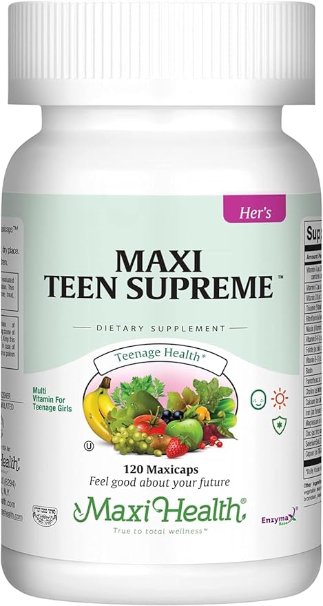 Maxi Health Teen Supreme Hers Vitamins for Teen Girls (120) - Women's Multivitamin for Energy, Immune Boost, Body & Brain Growth - Womens Multi Vitamins Including D3, Iron, Calcium, Digestive Enzyme-SeraviaPure