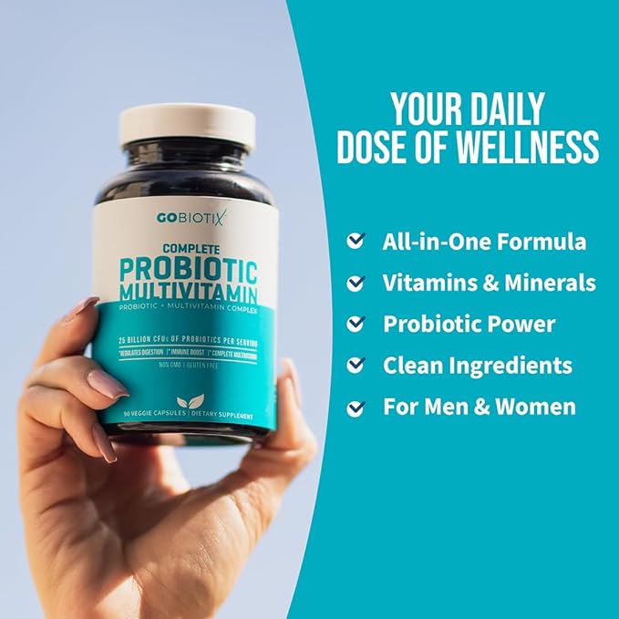 GOBIOTIX Probiotic Multivitamin Supplement - Daily Multivitamins with Probiotics - 25 Billion CFU - Boost Immunity and Digestive Health, Probiotics for Women and Men - Gluten Free Pills - 90 Capsules-SeraviaPure