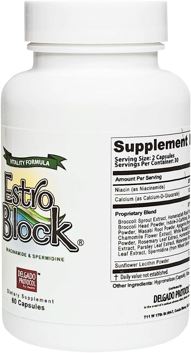 EstroBlock Vitality - 60 Capsules - Antioxidant Detox Supplement for Cellular Regeneration, with Niacinamide and Spermidine