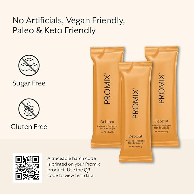 Promix Debloat Prebiotics and Probiotics with Baobab - Rich in Vitamin C, Bloating Relief, Immune Support - Orange - 30 Count-SeraviaPure