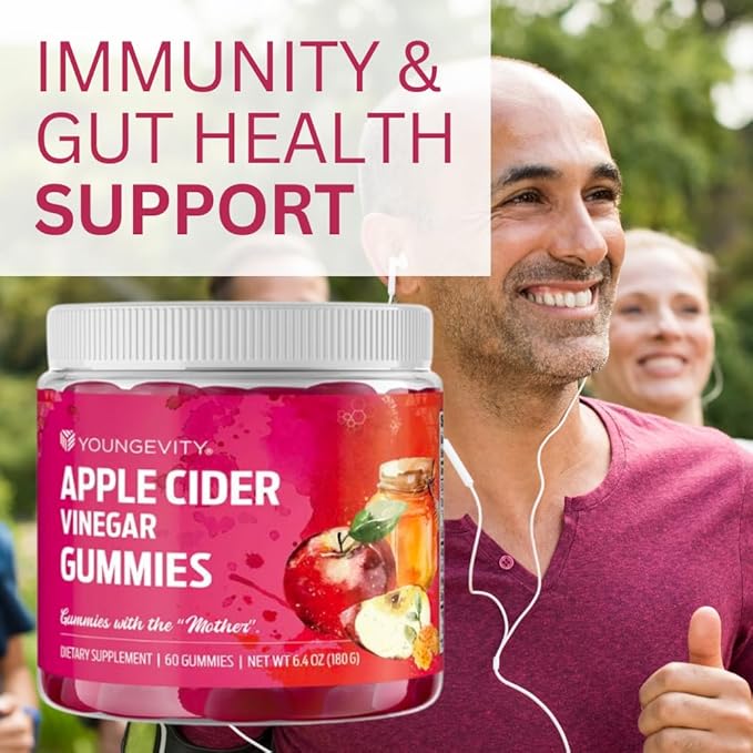 Youngevity Apple Cider Vinegar Gummies 500mg w/Raw ACV from The Mother, Detox Cleanse and Support Immunity, - 60 Gummy Vitamins-SeraviaPure