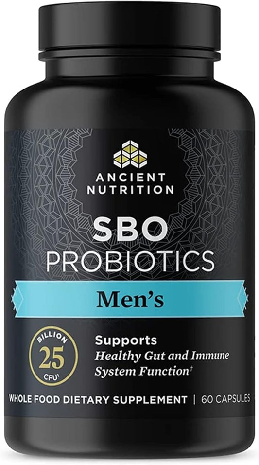 Probiotics for Men by Ancient Nutrition, SBO Probiotics Men's 60 Ct, for Gut Health, Digestive and Immune Support, Boosts Muscle Mass and Fat Metabolism, 25 Billion CFUs* Per Serving-SeraviaPure