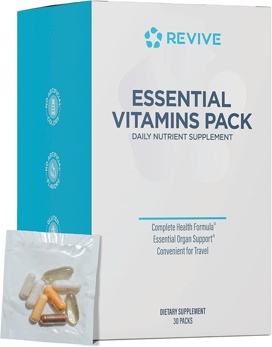 Revive MD Essential Vitamin Packs for Women & Men, Vitamins Pack Daily Nutrient Supplement - Travel-Friendly Multivitamin Packets with Arjuna & Turmeric Extract Support Heart, Joint, & Organ Health-SeraviaPure