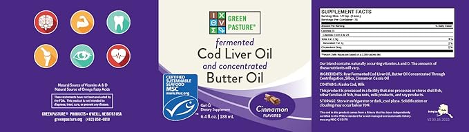 Green Pasture Butter Oil/Fermented Cod Liver Oil Blended Gel - 6.4 oz.- Cinnamon-SeraviaPure