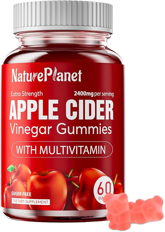 Apple Cider Vinegar Gummies, 2400 MG ACV Gummies with Multivitamin, Vegan, Non-GMO, Gluten Free, 60 Gummies-SeraviaPure