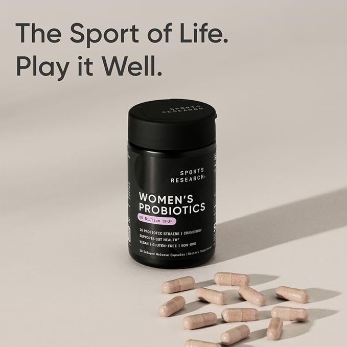 Sports Research Women's Probiotics with Prebiotics, 65 Billion CFU - Vegan Capsules for Gut Health & Digestive Support, Probiotics for Women with Cranberry - Non-GMO Verified & Gluten Free - 30 Count-SeraviaPure