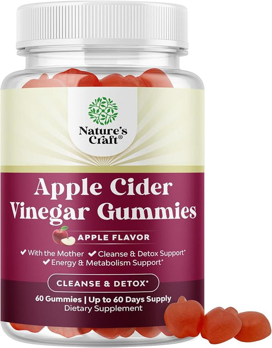 Apple Cider Vinegar ACV Gummies - Gut Health & Natural Energy Supplement with Vitamin B6 B12 Beet Root and Pomegranate - Apple Cider Vinegar with Mother Body Cleanse Detox for Women & Men 60 Servings-SeraviaPure