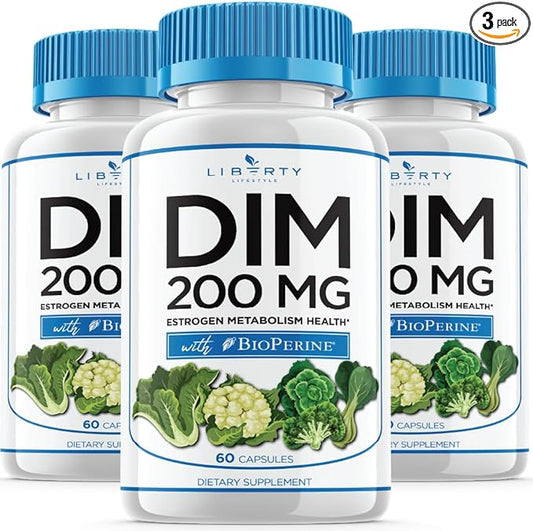 DIM Supplement 200mg - DIM Diindolylmethane Plus BioPerine - Estrogen Balance, Hormone Menopause Relief, Acne Treatment, Vegan - 180 Count