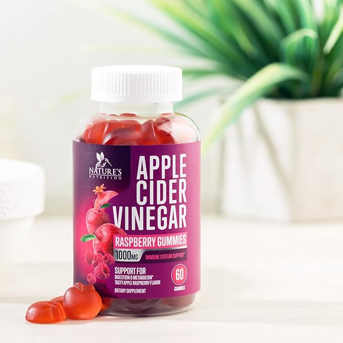 Vegan Apple Cider Vinegar Gummies 1000mg for Detox & Cleanse, ACV Gummy Vitamin B12 for Digestion Metabolism & Immune Health Support, Natural Apple Raspberry Flavor, Gluten Free - 60 Gummies-SeraviaPure