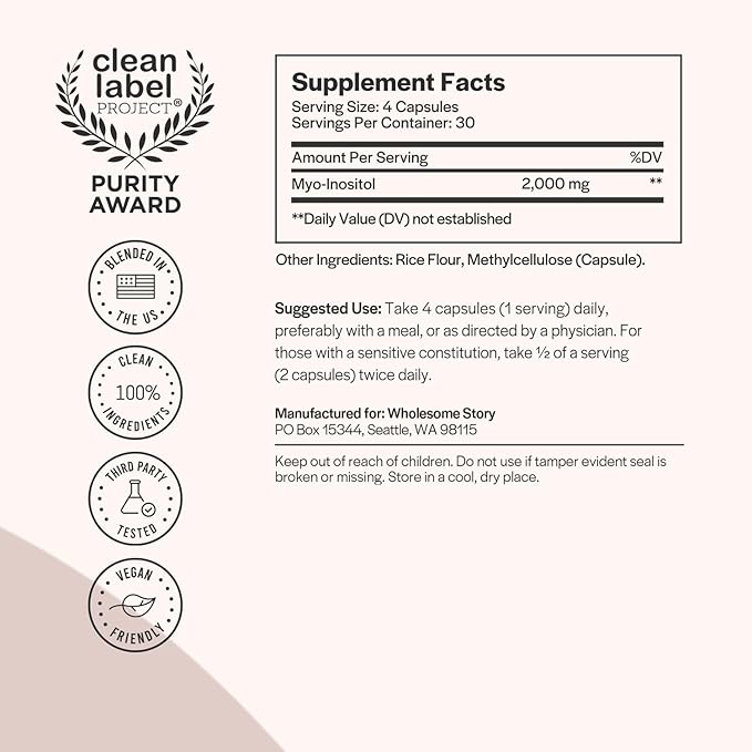Inositol Supplement | Myo-Inositol Supplement | Inositol Powder Capsules | Myoinositol | Inositol 2000mg | Male and Female Fertility Supplement | Vitamin B8 | 120 Inositol Supplement Caps-SeraviaPure