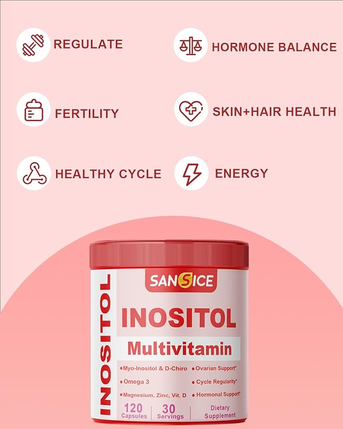 Inositol Multivitamin Capsules, 2000mg Myo-Inositol & 50mg D-Chiro Inositol 40:1 Blend, Inositol Supplement with Omega 3 for Women (120 Capsules)-SeraviaPure