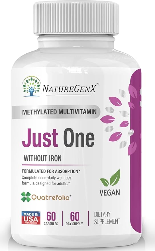Just One Daily Methylated Multivitamin - 60 Caps Pure Methyl B12, Methylfolate MTHFR Support Supplement Iron Free Methylated Vitamins for Men & Women 2 Months Supply Gluten Free-SeraviaPure