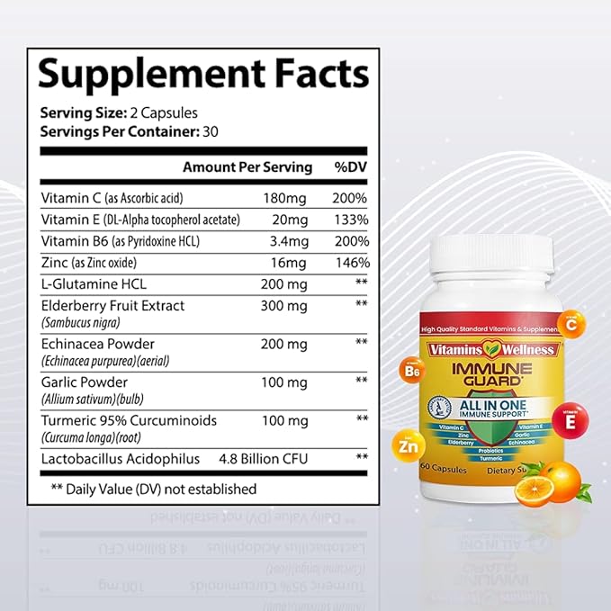 '-10 in 1- Made in USA Immune Support Supplement–Elderberry Immune Guard and Booster with Zinc and Vitamin C, Vitamin B6, Turmeric, Garlic, Echinacea 60 Count/1 Month Supply-SeraviaPure