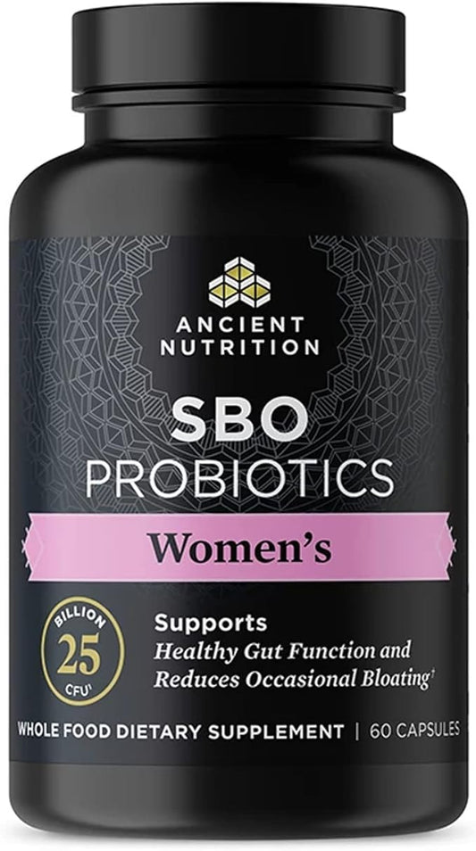 Probiotics for Women by Ancient Nutrition, SBO Probiotics Women's 60 Ct, Digestive and Immune Support, Bloating Relief for Women, Gluten Free, Superfoods Blend, 25 Billion CFUs*-SeraviaPure