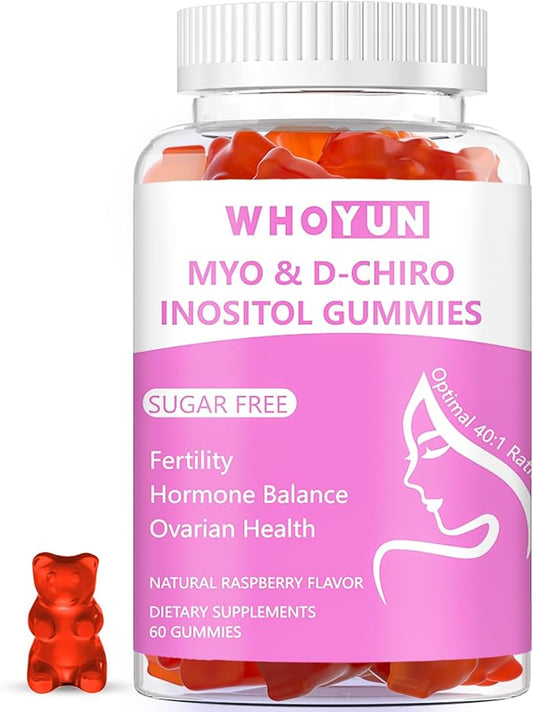 Inositol Gummies Sugar Free, Myo-Inositol & D-Chiro Inositol 40:1 Ratio Supplement for Women, Fertility, Hormone Balance, Ovarian Health, 60 Count-SeraviaPure