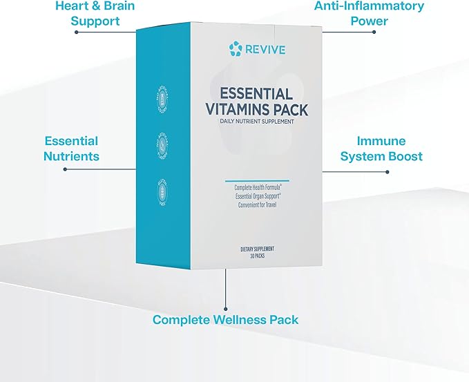 Revive MD Essential Vitamin Packs for Women & Men, Vitamins Pack Daily Nutrient Supplement - Travel-Friendly Multivitamin Packets with Arjuna & Turmeric Extract Support Heart, Joint, & Organ Health-SeraviaPure