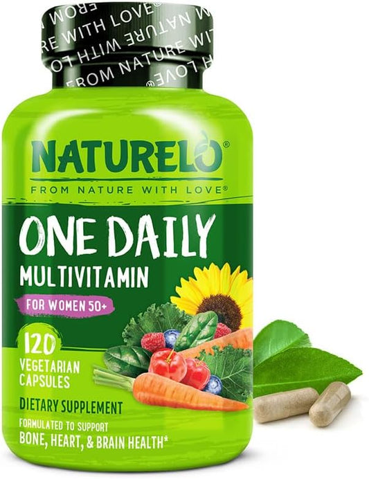 NATURELO One Daily Multivitamin for Women 50+ (Iron Free) - Menopause Support for Women Over 50 - Whole Food Supplement - Non-GMO - No Soy - 120 Capsules - 4 Month Supply-SeraviaPure