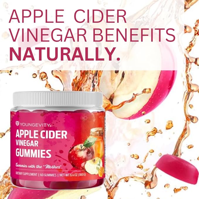 Youngevity Apple Cider Vinegar Gummies 500mg w/Raw ACV from The Mother, Detox Cleanse and Support Immunity, - 60 Gummy Vitamins-SeraviaPure