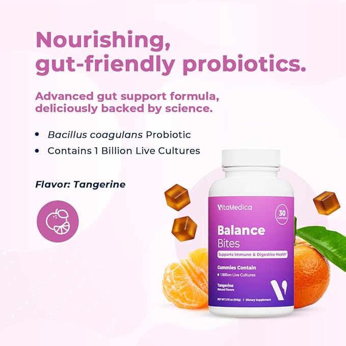 VitaMedica Balance Bites - Probiotic Gummies for Digestive Support, Immune & Gut Health - 1 Billion CFU No Refrigeration Required - 30 Gummies-SeraviaPure