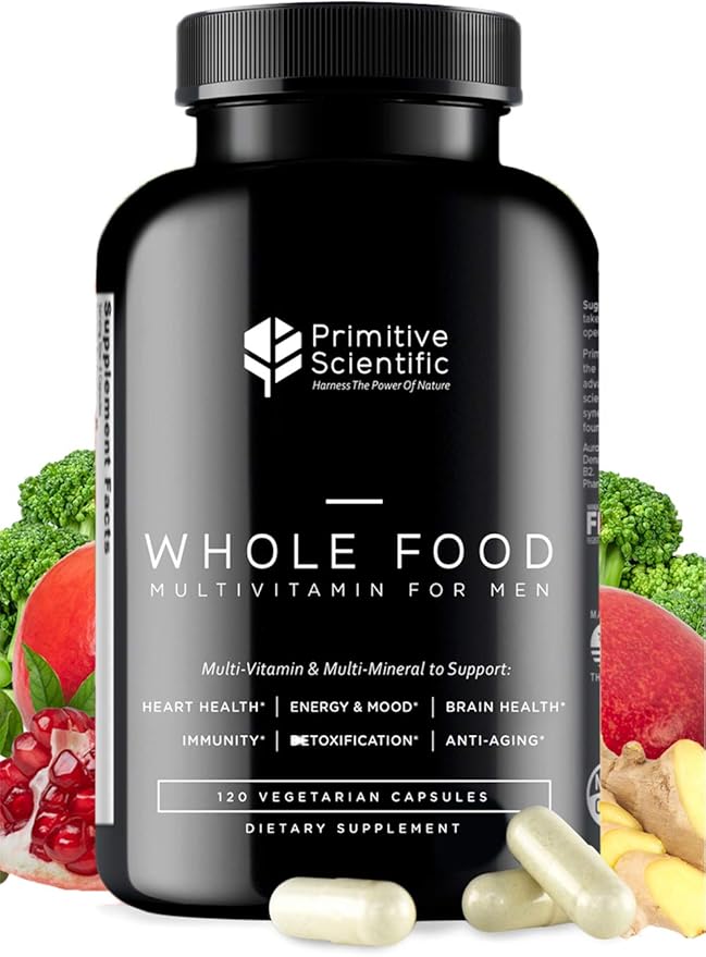 Whole Food Multivitamin for Men (120 Vegetarian Capsules) for Strength, Energy, Immune Support, Anti-Aging and More | Natural & Sugar-Free Multivitamin for Men-SeraviaPure