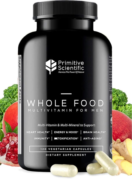 Whole Food Multivitamin for Men (120 Vegetarian Capsules) for Strength, Energy, Immune Support, Anti-Aging and More | Natural & Sugar-Free Multivitamin for Men-SeraviaPure