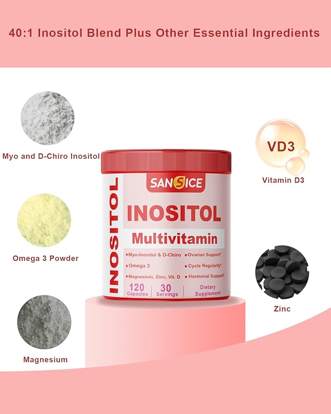 Inositol Multivitamin Capsules, 2000mg Myo-Inositol & 50mg D-Chiro Inositol 40:1 Blend, Inositol Supplement with Omega 3 for Women (120 Capsules)-SeraviaPure