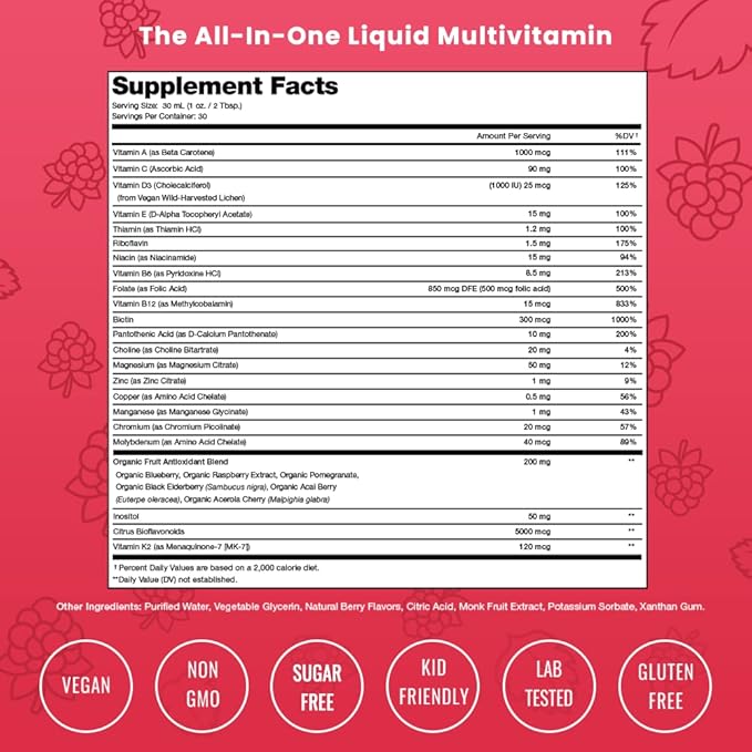 NutraChamps Complete Liquid Multivitamins | No Added Sugar | Liquid Vitamins for Women, Men & Kids | Vegan Liquid Vitamin Multimineral Supplement | Energy, Immunity & Beauty-SeraviaPure