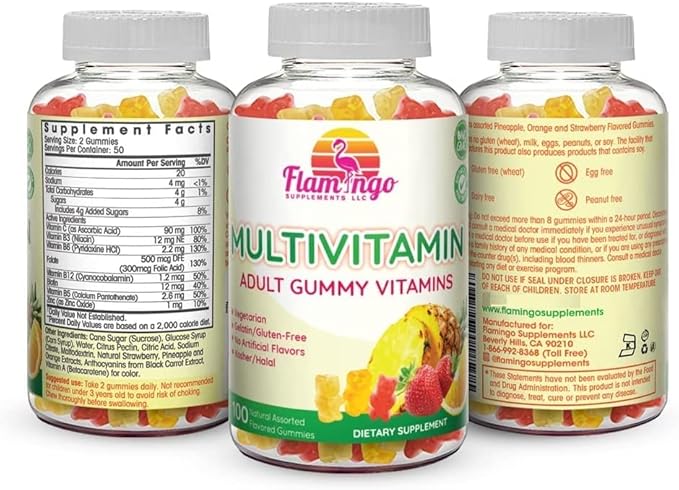 Multivitamin Gummies | Vegan Friendly, Kosher Halal NO Gluten or Gelatin, no GMO| for Men, Women & Kids| 3 Natural Flavors | Vitamins C, B3, B12, Biotin, Zinc & More| 100 Gummies-SeraviaPure