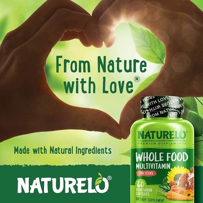 NATURELO Whole Food Multivitamin for Teens - Vitamins and Minerals for Teenage Boys and Girls - Supplement for Active Kids - with Organic Whole Foods - Non-GMO - Vegan & Vegetarian - 60 Capsules-SeraviaPure