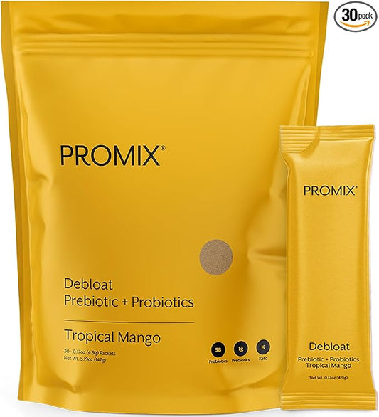 Promix Debloat Prebiotics and Probiotics Immune Support Supplement for Digestion, Cortisol Health, Gut Cleanse - Mango - 30 Count-SeraviaPure