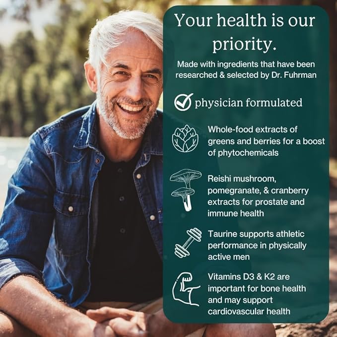 Dr. Fuhrman Daily Whole Food Multivitamin for Men - 120 Capsules, Vegan Formula for Optimal Health and Vitality, Specifically Designed for Men Over 50-SeraviaPure