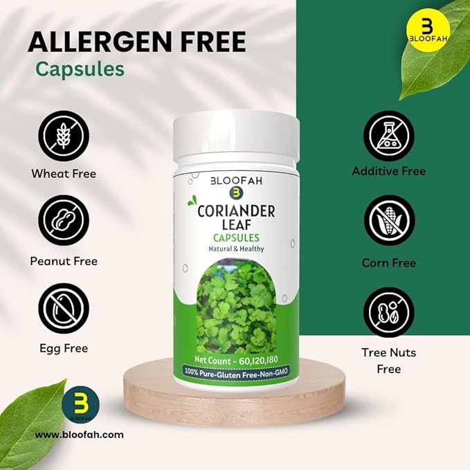 Coriander Leaf Capsules 500mg - 120 Count | 100% Pure Coriander Extract 10:1 (Coriandrum sativum) Leaf Powder Supplement | Natural Body Cleansing & Detox | Non-GMO, Gluten Free Formula