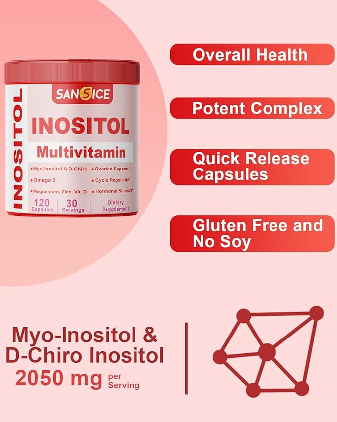 Inositol Multivitamin Capsules, 2000mg Myo-Inositol & 50mg D-Chiro Inositol 40:1 Blend, Inositol Supplement with Omega 3 for Women (120 Capsules)-SeraviaPure